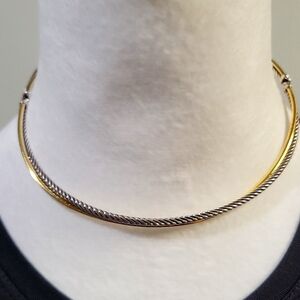 David Yurman 18K Yellow Gold And Stetling Crossover Cable Choker Necklace